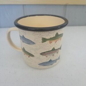FISHING Hunting TROUT Enamel Fish COFFEE MUG Cup Metal Camping OUTDOOR Gentleman